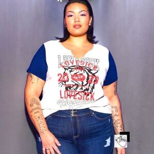 TORRID Plus Size Cotton Notch Neck Color Block Print Tee 2X